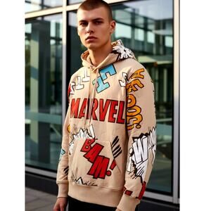 Marvel Mens New w/Tags Cream Graphic Pullover Hoodie - Size: Small